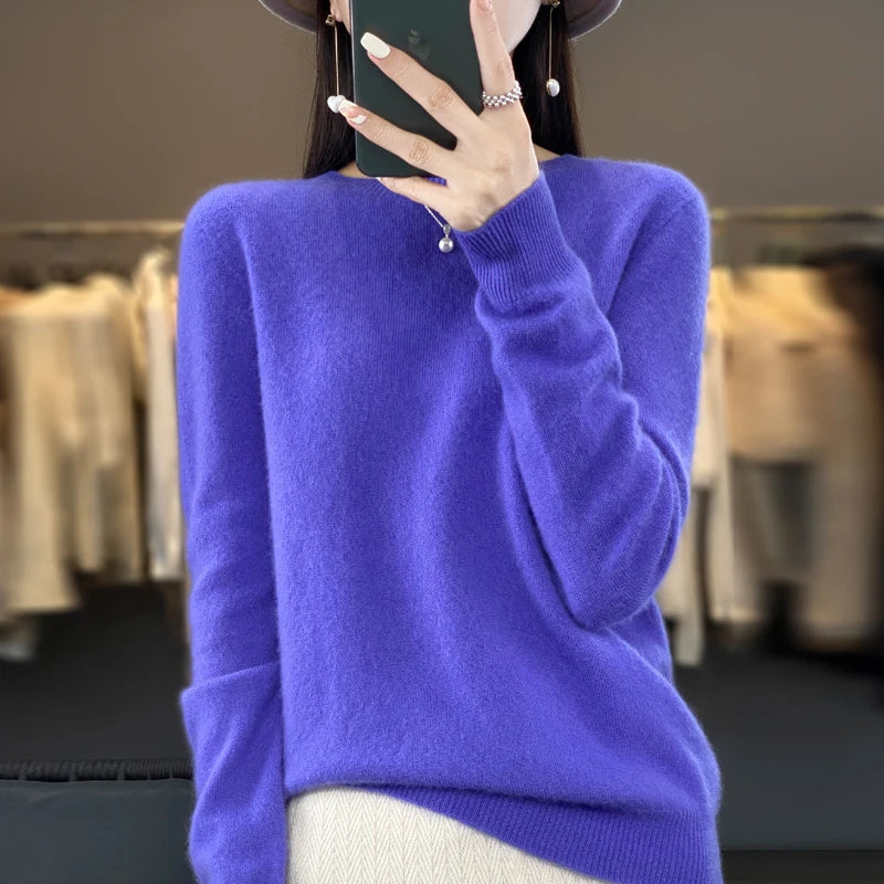 New Cashmere Sweater for Women in Autumn and Winter 100% Merino Wool Fashion O-neck Warm Pullover Top