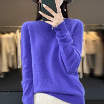 New Cashmere Sweater for Women in Autumn and Winter 100% Merino Wool Fashion O-neck Warm Pullover Top