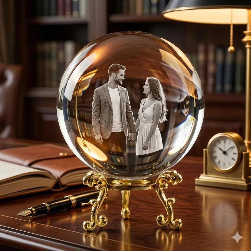 Custom Photo Crystal Ball Personalized Glass Sphere with Laser Engraving  Picture Text for Pets Baby Couple Family Wedding Gift