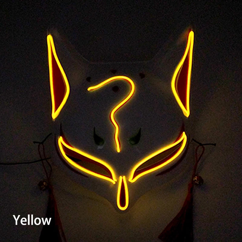 Holiday Light Up Neon Half Face Mask Flashing in Dark Fox Mask Halloween LED Luminous Fox Mask for Women Girl Cosplay Props