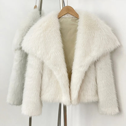 Womens Faux Fur Coat Cropped Soft Plush Artificial Short Fur Coat Holiday Party Elegant Winter Fashion Outerwear Coats for Women