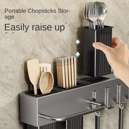 Wall-Mounted Kitchen Storage Rack – Steel Organizer for Knives, Chopsticks & Utensils