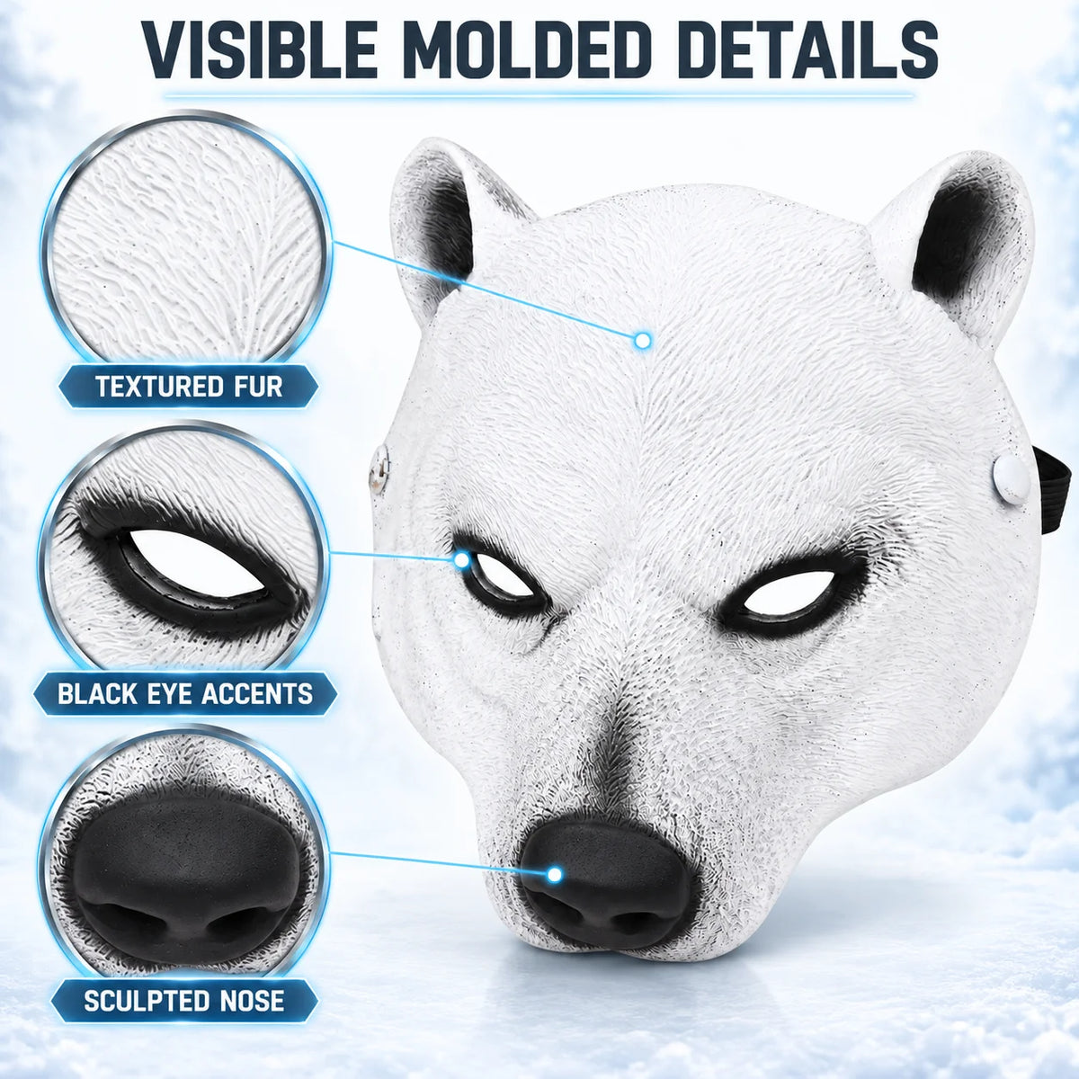 Realistic White Polar Bear Mask Animal Face Costume Prop 3D Bear Head Mask Halloween Cosplay Masquerade Party Decoration