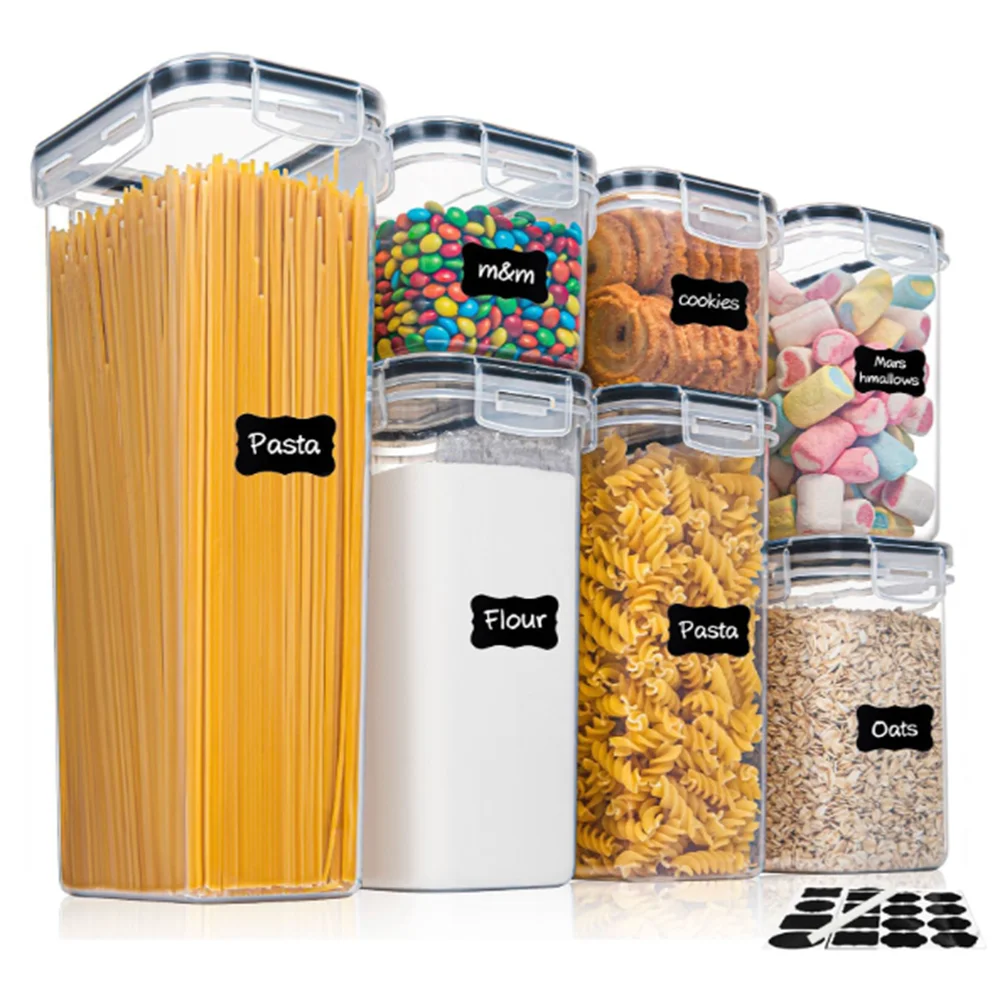 7-Piece Airtight Food Storage Container Set – BPA-Free Plastic Boxes with Labels & Marker