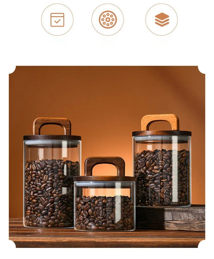 Clear Glass Food Storage Jar with Bamboo Lid – Airtight Canister for Tea, Coffee, Sugar & Spices