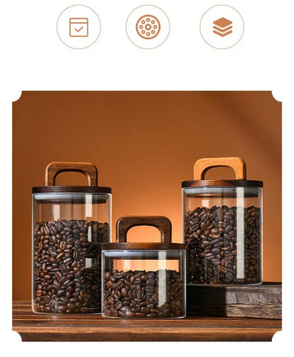 Clear Glass Food Storage Jar with Bamboo Lid – Airtight Canister for Tea, Coffee, Sugar & Spices