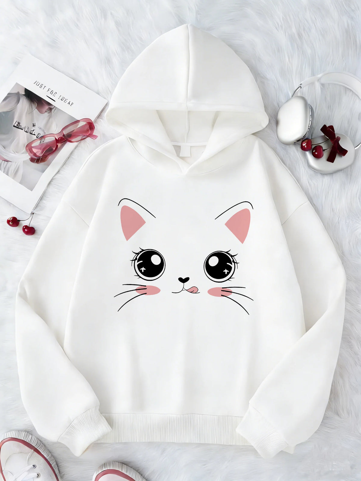 Kids' Kawaii Cat Pullover Hoodie for Boys & Girls