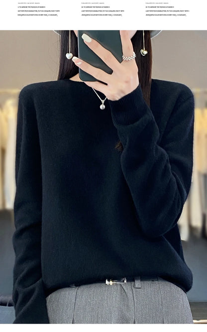 New Cashmere Sweater for Women in Autumn and Winter 100% Merino Wool Fashion O-neck Warm Pullover Top