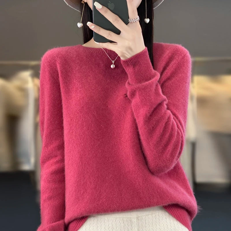 New Cashmere Sweater for Women in Autumn and Winter 100% Merino Wool Fashion O-neck Warm Pullover Top