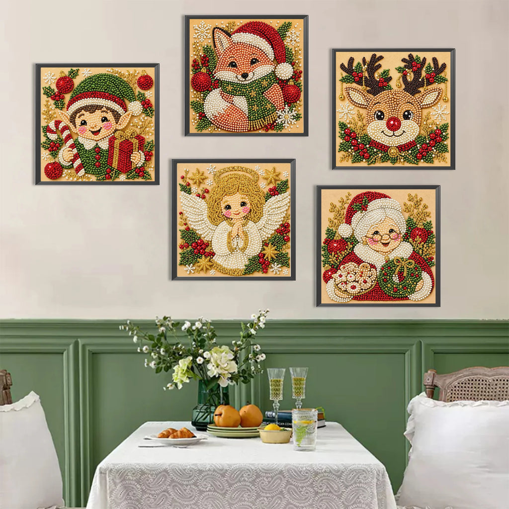 Christmas Pearl Painting DIY Kit with Frame 20x20cm Self-Adhesive Canvas 3D Bead Art Craft Adults