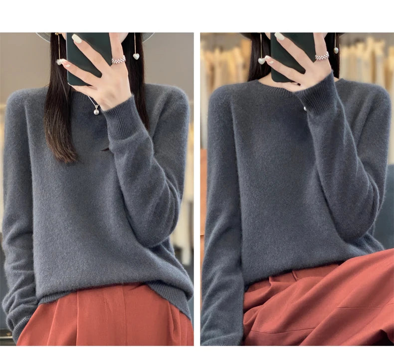 New Cashmere Sweater for Women in Autumn and Winter 100% Merino Wool Fashion O-neck Warm Pullover Top