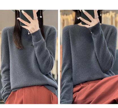 New Cashmere Sweater for Women in Autumn and Winter 100% Merino Wool Fashion O-neck Warm Pullover Top