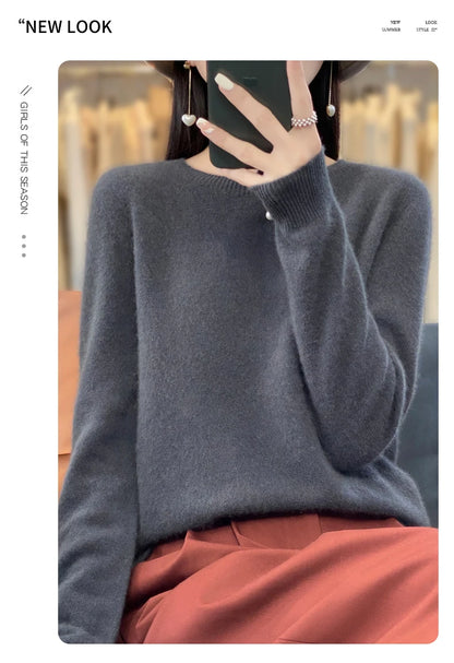 New Cashmere Sweater for Women in Autumn and Winter 100% Merino Wool Fashion O-neck Warm Pullover Top