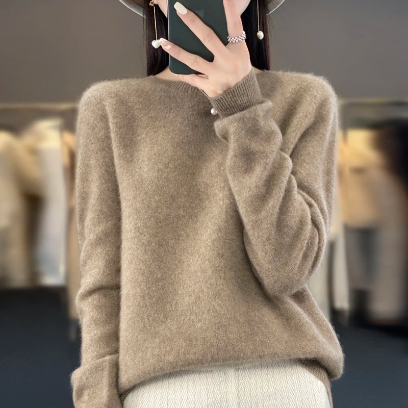 New Cashmere Sweater for Women in Autumn and Winter 100% Merino Wool Fashion O-neck Warm Pullover Top