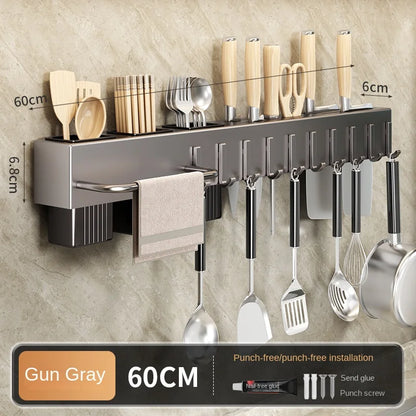 Wall-Mounted Kitchen Storage Rack – Steel Organizer for Knives, Chopsticks & Utensils