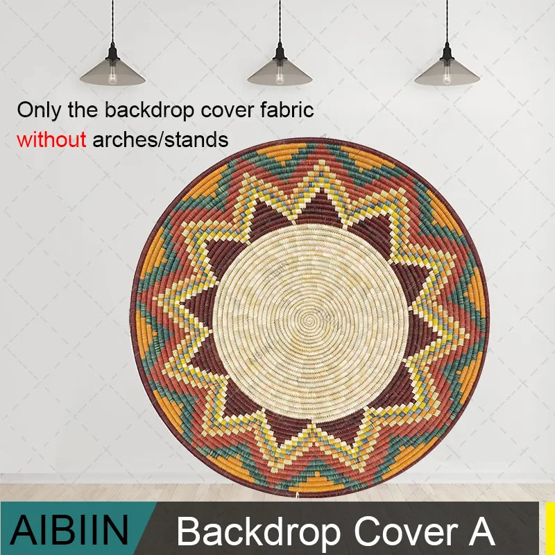 Traditional Ethiopian Basket Pattern Round Backdrop Cover Floral Wedding Birthday Party Decor Portrait Photography Background