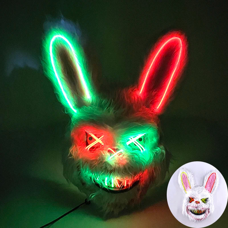 Halloween Horror Light Up Mask Glowing Bloody Bear Killer Mask Flashing Neon Scary Bear Mask for Cosplay Mask Purim Props