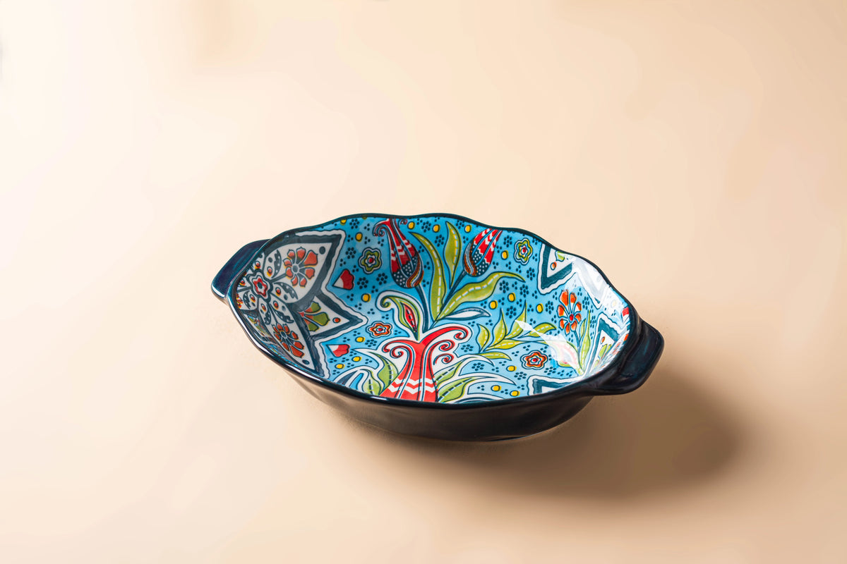 New Bohemian Egg-shaped Ceramic Baking Pan Pasta Plate Fruit Salad Plate Colorful Combination Set 9 inch
