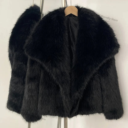 Womens Faux Fur Coat Cropped Soft Plush Artificial Short Fur Coat Holiday Party Elegant Winter Fashion Outerwear Coats for Women