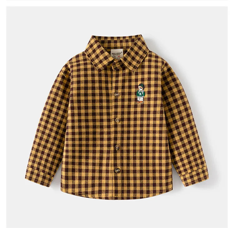 New Children's Clothes  Kids Shirts With Collar Boys' Cotton Long Sleeved Baby Clothing Casual Top Plaid Blouse for Boys 2-7Y