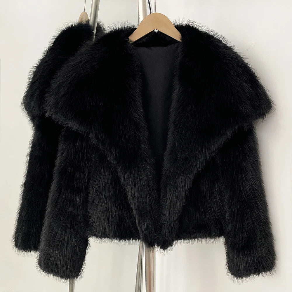 Womens Faux Fur Coat Cropped Soft Plush Artificial Short Fur Coat Holiday Party Elegant Winter Fashion Outerwear Coats for Women