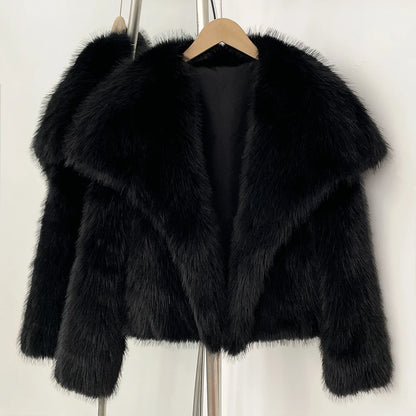 Womens Faux Fur Coat Cropped Soft Plush Artificial Short Fur Coat Holiday Party Elegant Winter Fashion Outerwear Coats for Women