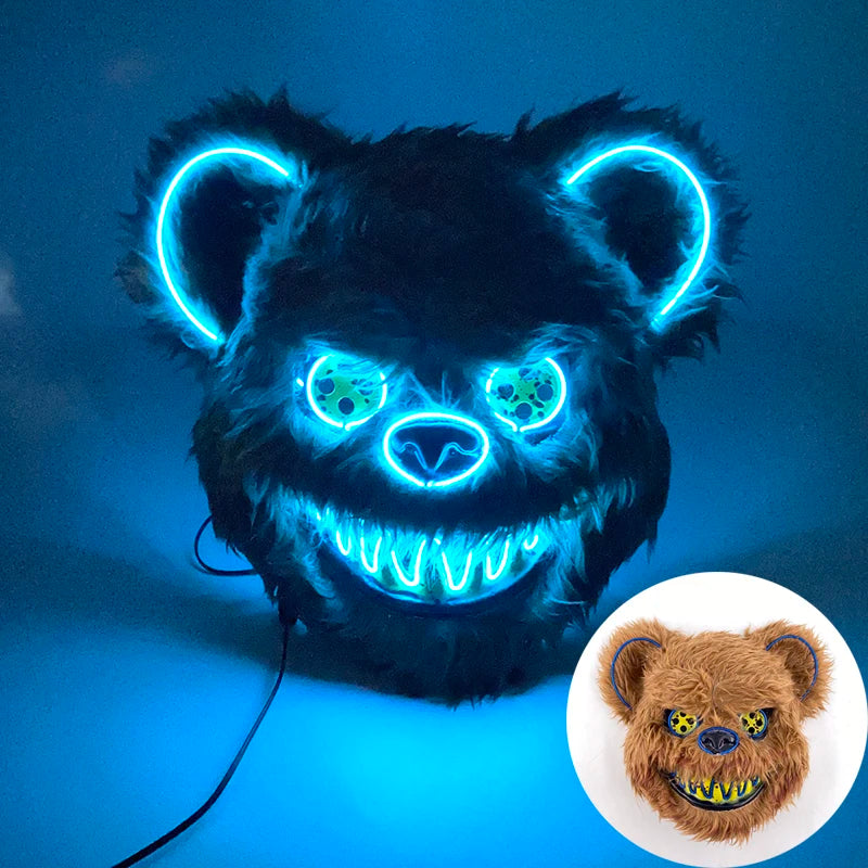 Halloween Horror Light Up Mask Glowing Bloody Bear Killer Mask Flashing Neon Scary Bear Mask for Cosplay Mask Purim Props