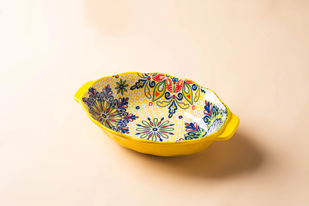 New Bohemian Egg-shaped Ceramic Baking Pan Pasta Plate Fruit Salad Plate Colorful Combination Set 9 inch