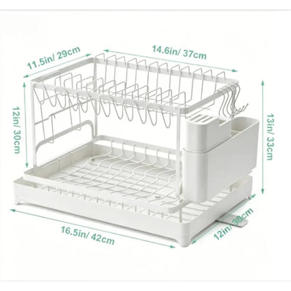 2-Tier Stainless Steel Dish Drying Rack with Drainboard – Rustproof Kitchen Counter Organizer
