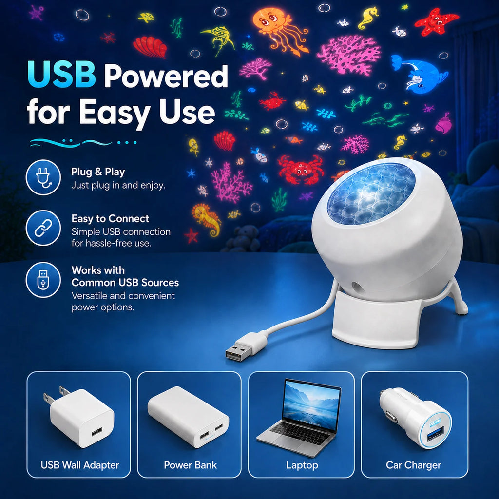 360°Rotating LED Starry Sky Ocean Projection Night Light Dynamic Projector USB Plug Bedroom Living Room Ceili Lamp Birthday Gift