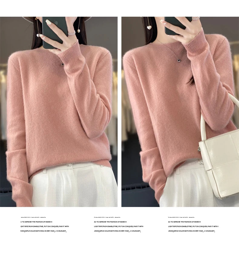 New Cashmere Sweater for Women in Autumn and Winter 100% Merino Wool Fashion O-neck Warm Pullover Top