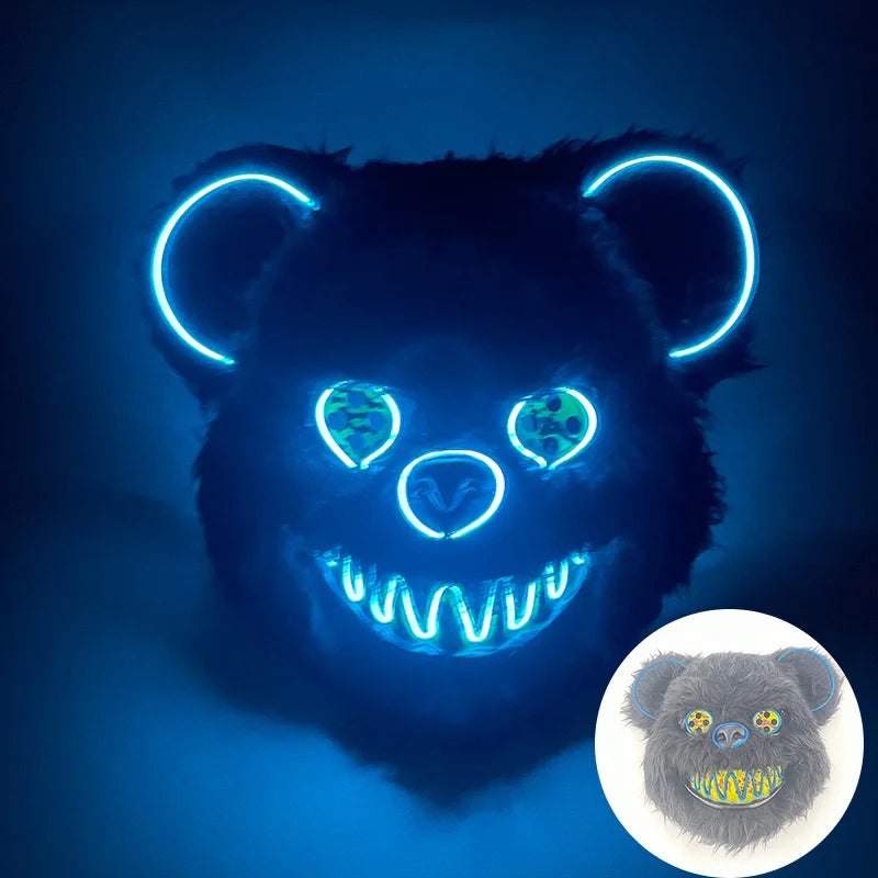 Halloween Horror Light Up Mask Glowing Bloody Bear Killer Mask Flashing Neon Scary Bear Mask for Cosplay Mask Purim Props