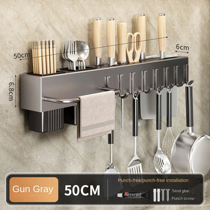 Wall-Mounted Kitchen Storage Rack – Steel Organizer for Knives, Chopsticks & Utensils