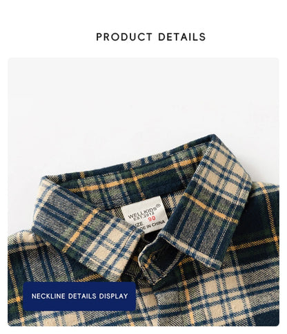 New Children's Clothes  Kids Shirts With Collar Boys' Cotton Long Sleeved Baby Clothing Casual Top Plaid Blouse for Boys 2-7Y