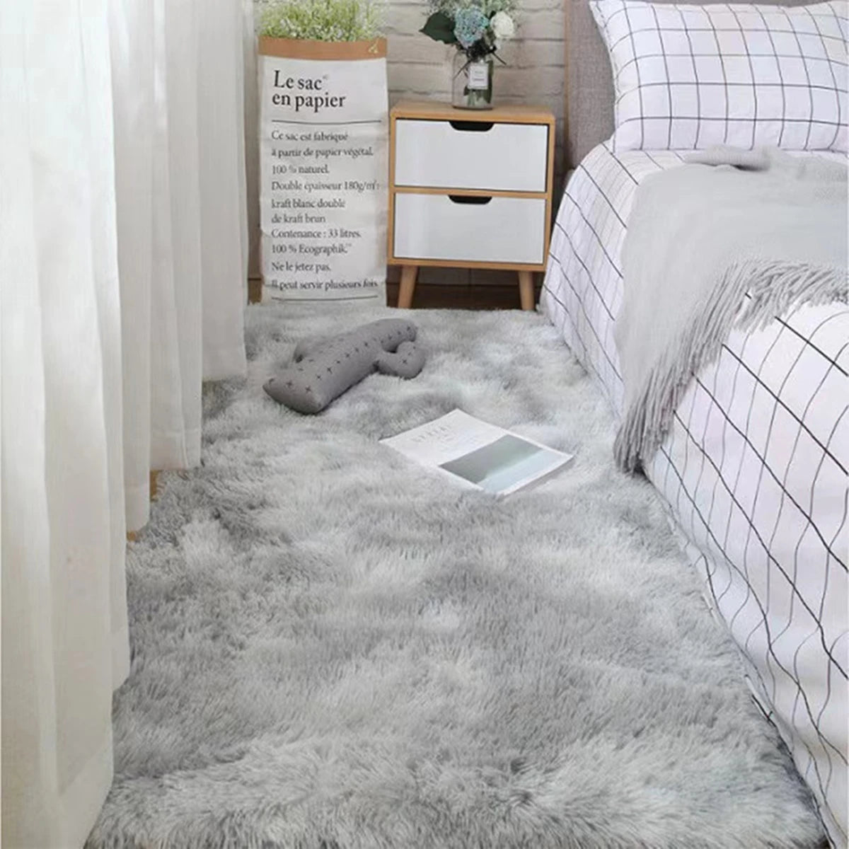 Soft Shaggy Area Rug – Fluffy Non-Slip Bedroom Bedside Carpet for Living Room