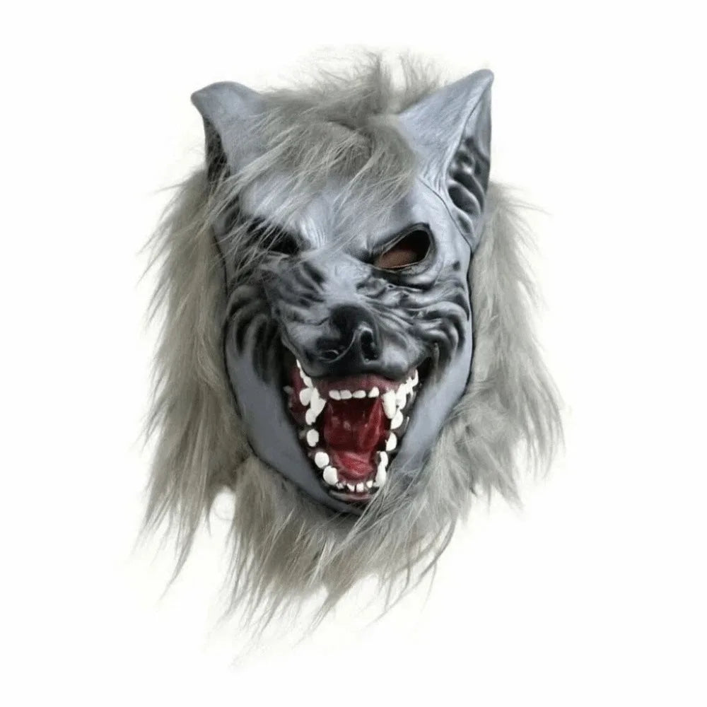 Latex Werewolf Mask Realistic Faux-fur Scary Wolf Headwear Odorless Textured Furry Monster Claws Halloween Party