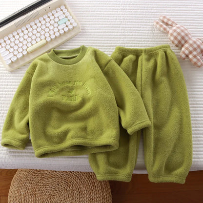 2Pcs/set children's winter warm pajamas padded thickened round neck long sleeve long pants boys girls home clothing winter pajam