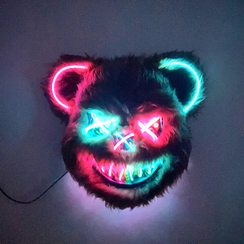Halloween Horror Light Up Mask Glowing Bloody Bear Killer Mask Flashing Neon Scary Bear Mask for Cosplay Mask Purim Props