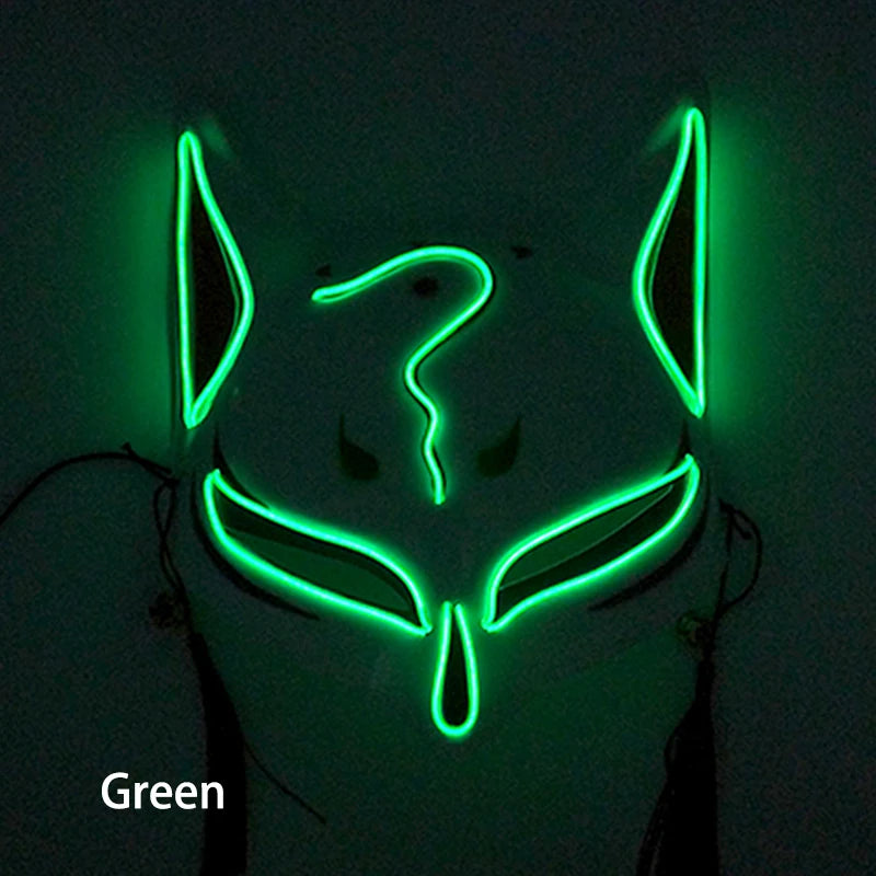 Holiday Light Up Neon Half Face Mask Flashing in Dark Fox Mask Halloween LED Luminous Fox Mask for Women Girl Cosplay Props