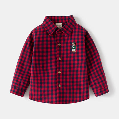 New Children's Clothes  Kids Shirts With Collar Boys' Cotton Long Sleeved Baby Clothing Casual Top Plaid Blouse for Boys 2-7Y