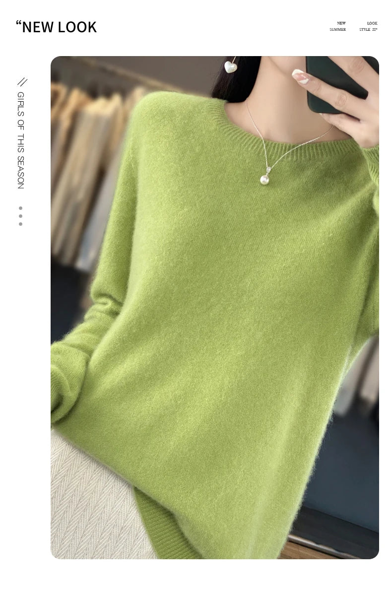 New Cashmere Sweater for Women in Autumn and Winter 100% Merino Wool Fashion O-neck Warm Pullover Top