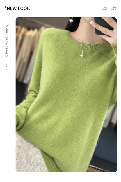 New Cashmere Sweater for Women in Autumn and Winter 100% Merino Wool Fashion O-neck Warm Pullover Top
