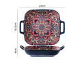 Bohemian Double Ear Square Ceramic Plate Creative Household Dish Plate Net Red Fruit Spaghetti Plate Oven Microwave Oven-9inch