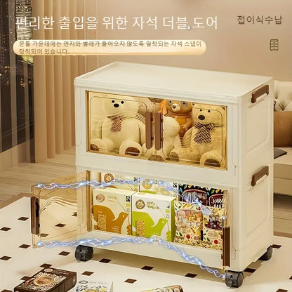 Foldable Storage Box with Clear Door – Spacious Plastic Organizer for Clothes, Toys & Books