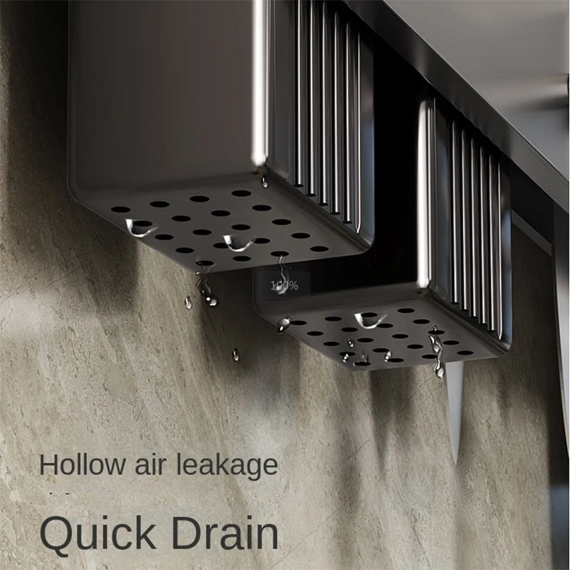 Wall-Mounted Kitchen Storage Rack – Steel Organizer for Knives, Chopsticks & Utensils