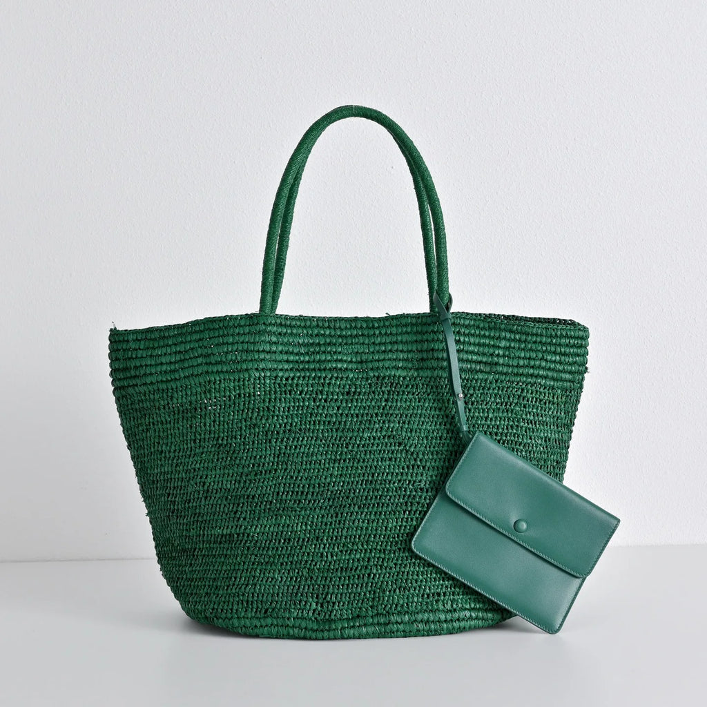 Luxury Raffia Straw Tote Bag for Women Stylish Designer Handmade Natural Material Large Capacity Handbags with Small Leather Bag