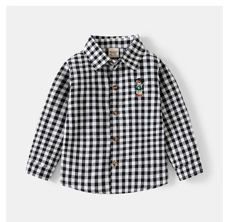 New Children's Clothes  Kids Shirts With Collar Boys' Cotton Long Sleeved Baby Clothing Casual Top Plaid Blouse for Boys 2-7Y