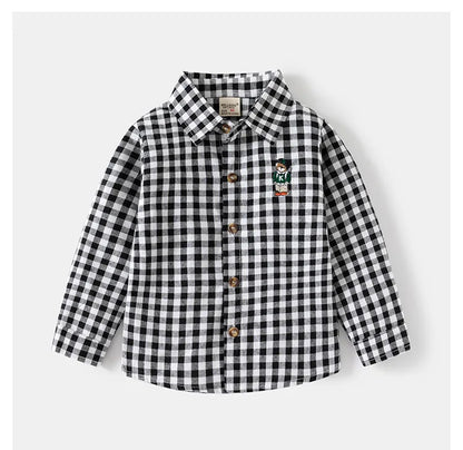 New Children's Clothes  Kids Shirts With Collar Boys' Cotton Long Sleeved Baby Clothing Casual Top Plaid Blouse for Boys 2-7Y