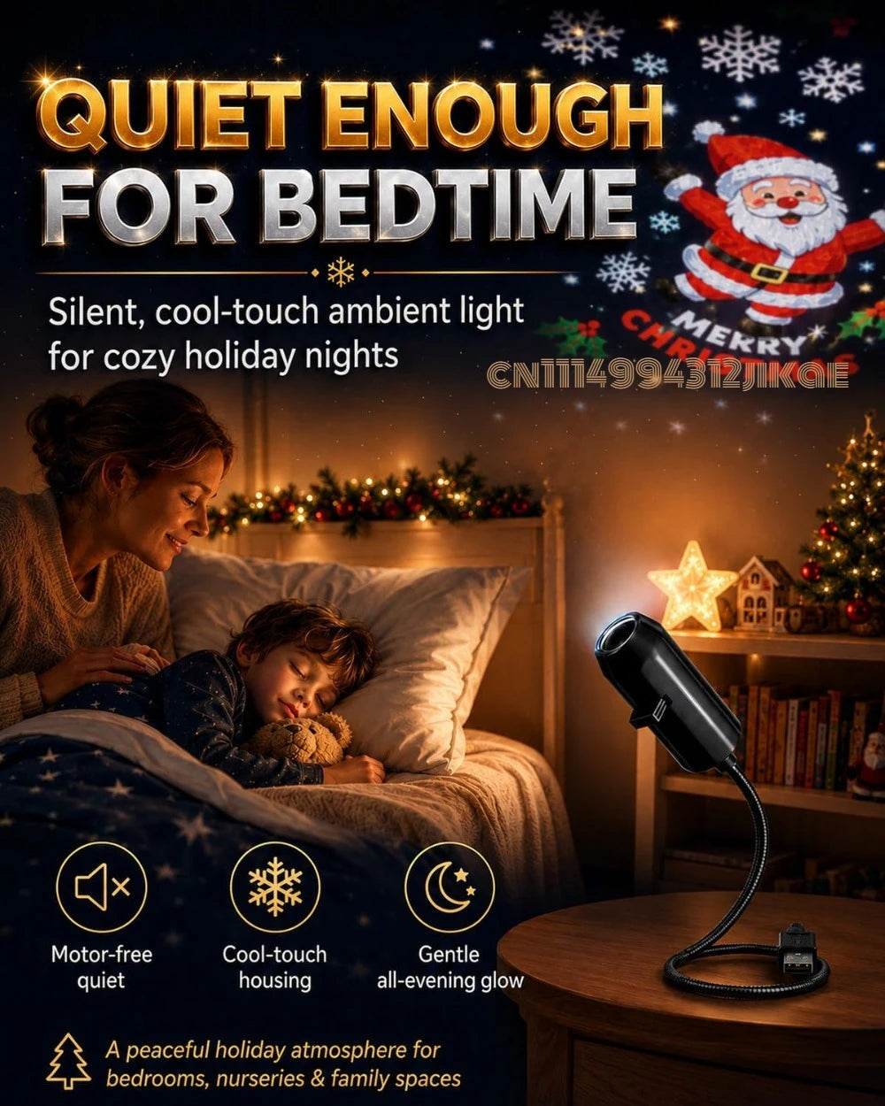 Plug-&-Play HD Christmas Projector - with 360° Rotating, 5D Holographic Night Light Projector for Room Decor Party Xmas Gifts