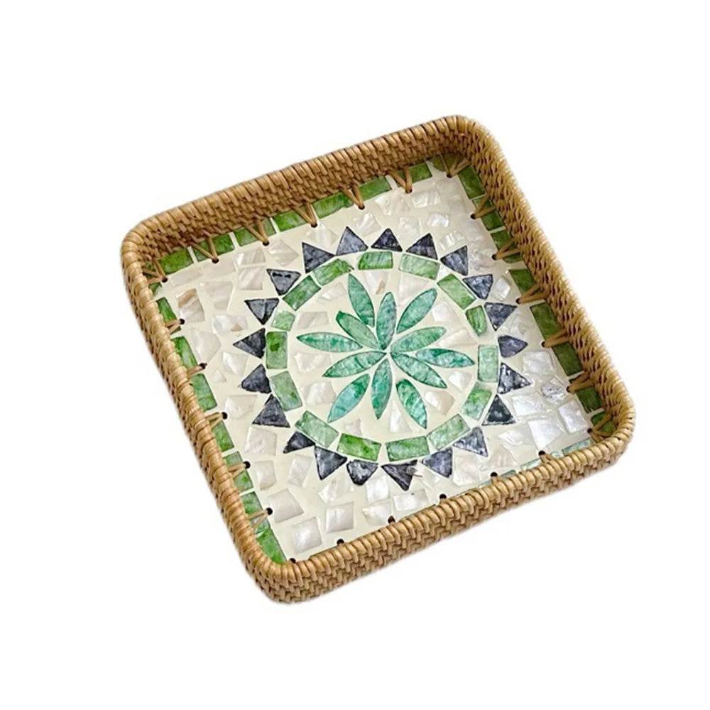 Hand Woven Splicing Shell Rattan Basket Rattan Weaving Colorful Weaving Fruit Basket Household Decorative Rattan Shell Tray